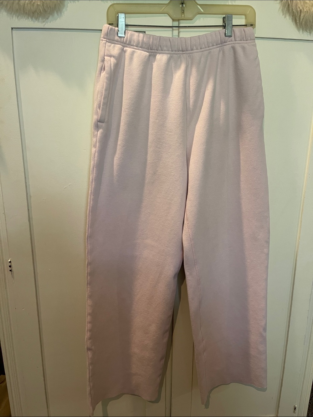 SKIMS Pale Pink Wide-Leg drawstring Joggers with cut raw hem
